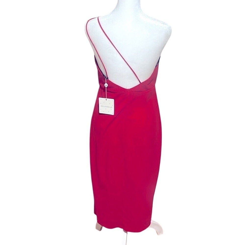 Hello Molly women's dress party midi formal asymetrical 1 shoulder slit L 12 NWT - Picture 2 of 13